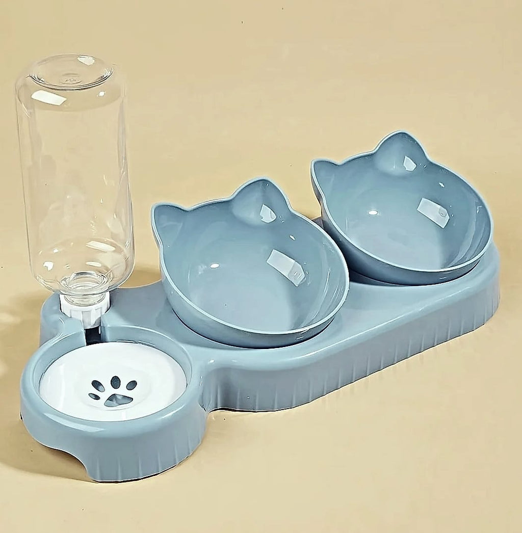 3-in-1 Tilted Cat Bowl Set with Gravity Water Feeder
