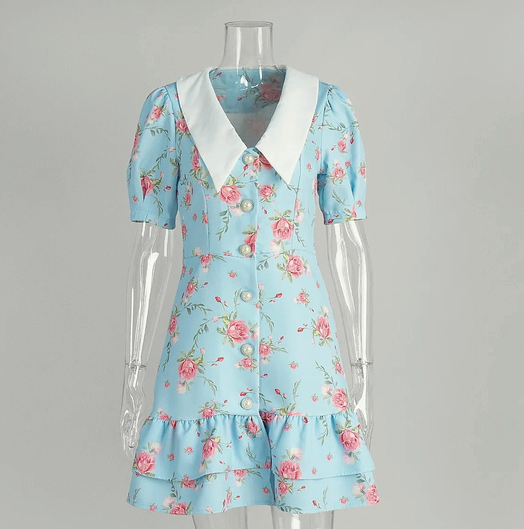 btuce Floral Printed A-line Dress with Puff Sleeves