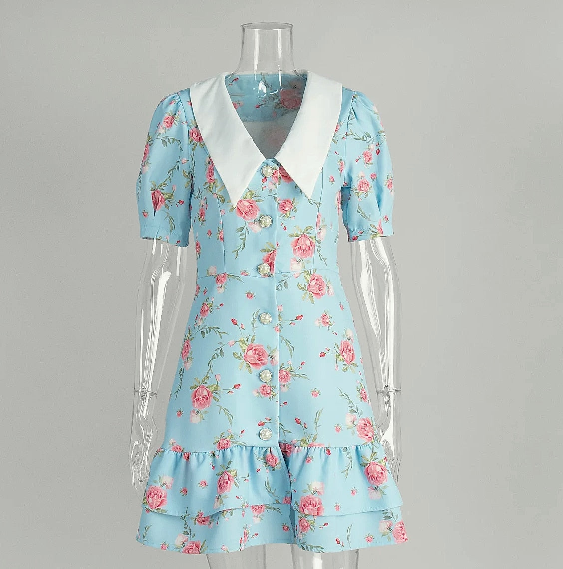 btuce Floral Printed A-line Dress with Puff Sleeves