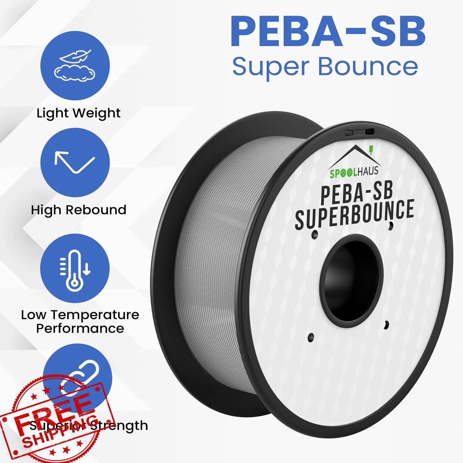 PEBA Filament 1.75mm 1kg Spool - High Rebound Flexible 3D Printer Material