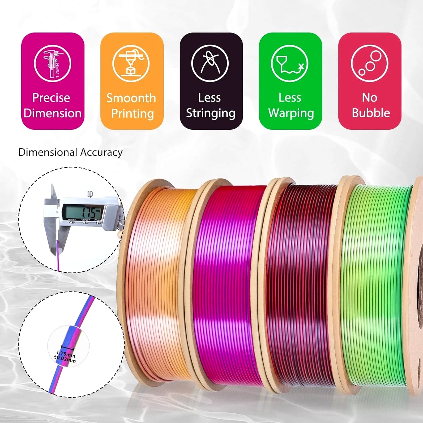 Silk Rainbow PLA Filament 1.75mm Silk PLA 3D Printer Filament, Shiny Fast Color Changing Gradient