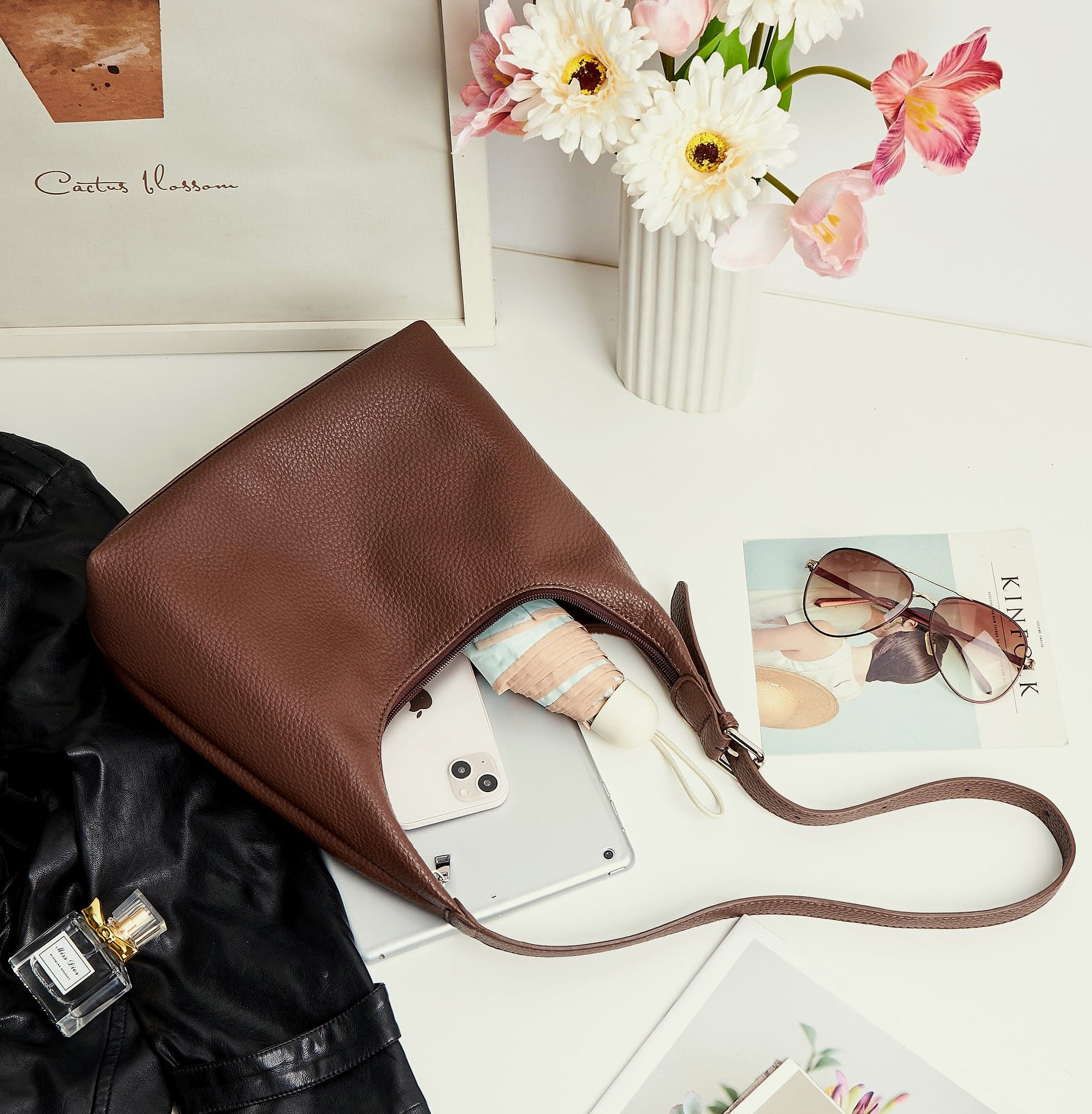 KALIDI Crescent Vegan Leather Tote Bag for Women