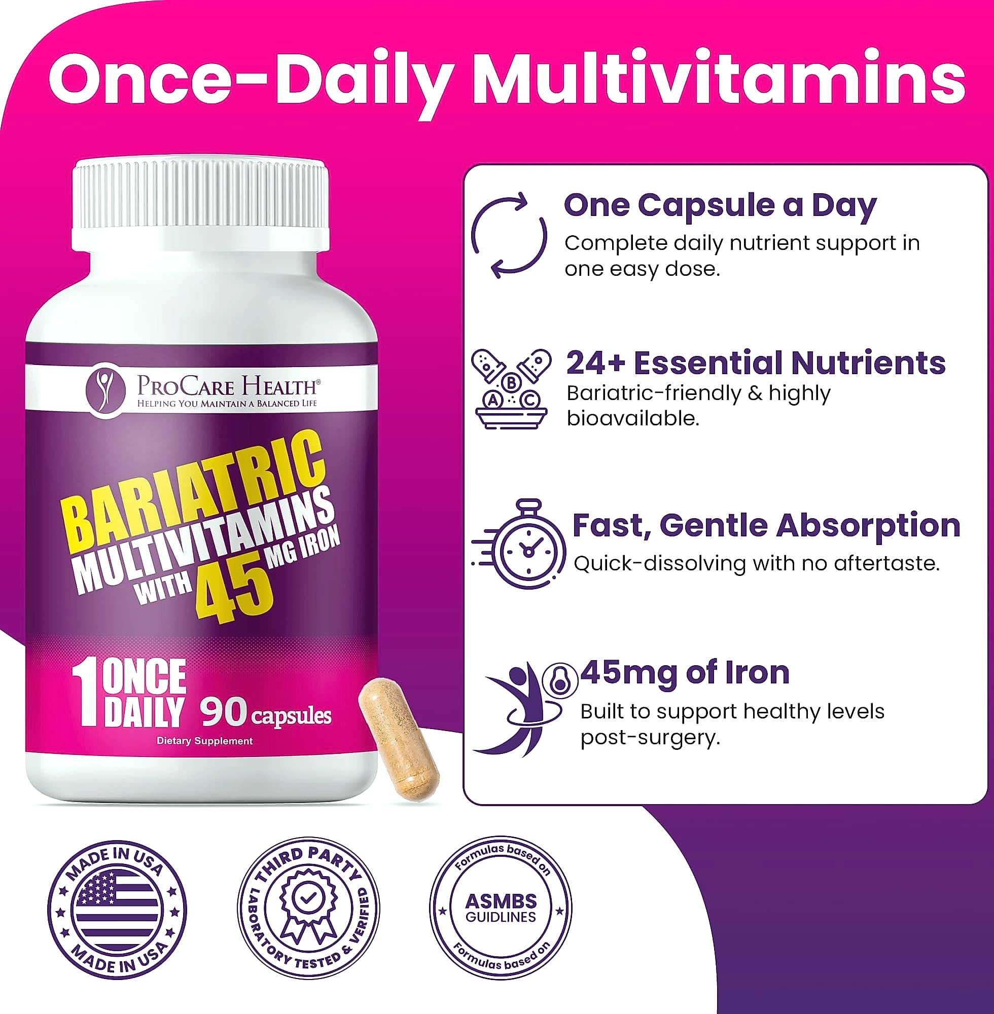 ProCare Health Bariatric Multivitamin 45mg Iron Once Daily