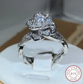 925 Sterling Silver Three-Dimensional Rose Ring with White Zircon