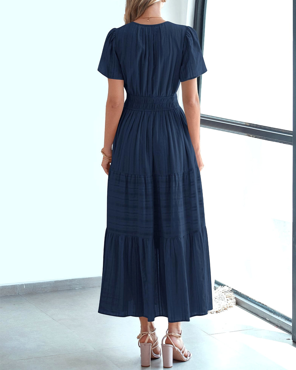 BTFBM Women's Casual Midi Maxi Dress Short Sleeve V Neck