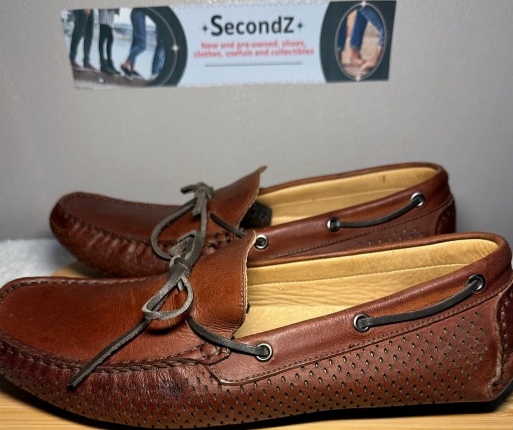 Saks Fifth Avenue Brown Leather Driving Mocs Loafer Flat Mens Shoe Size 9.5