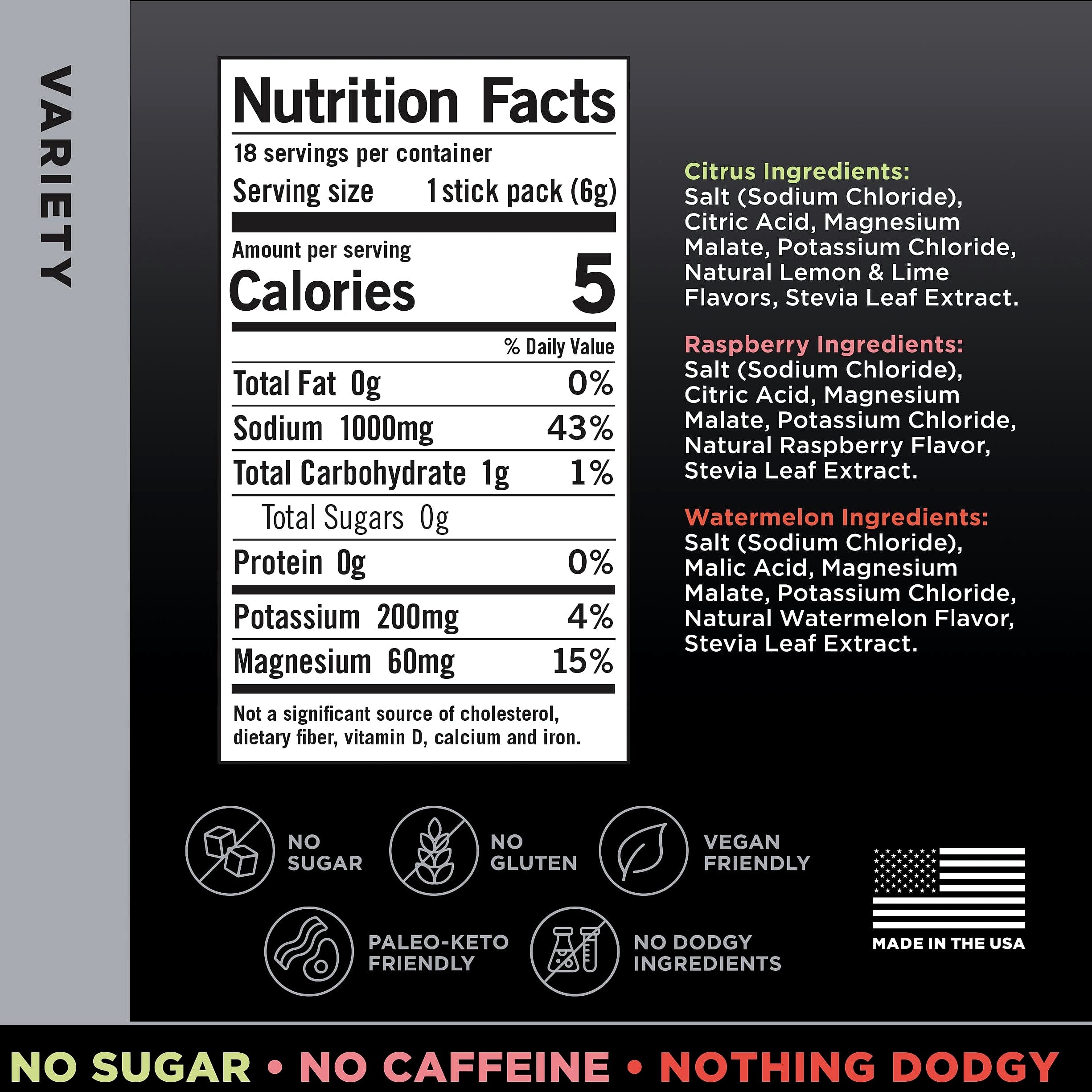 LMNT Zero Sugar Electrolyte Drink Mix Variety Pack 18 Count