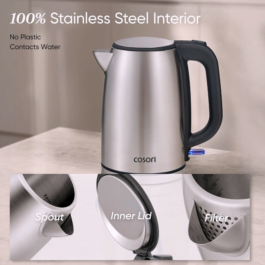 Cosori 1.7L Electric Kettle, Stainless Steel, 1500W Fast Boil