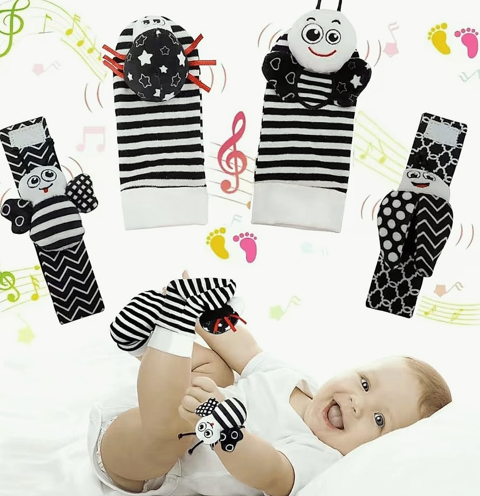 4-Piece Baby Rattle Sock Toys for Infants and Toddlers