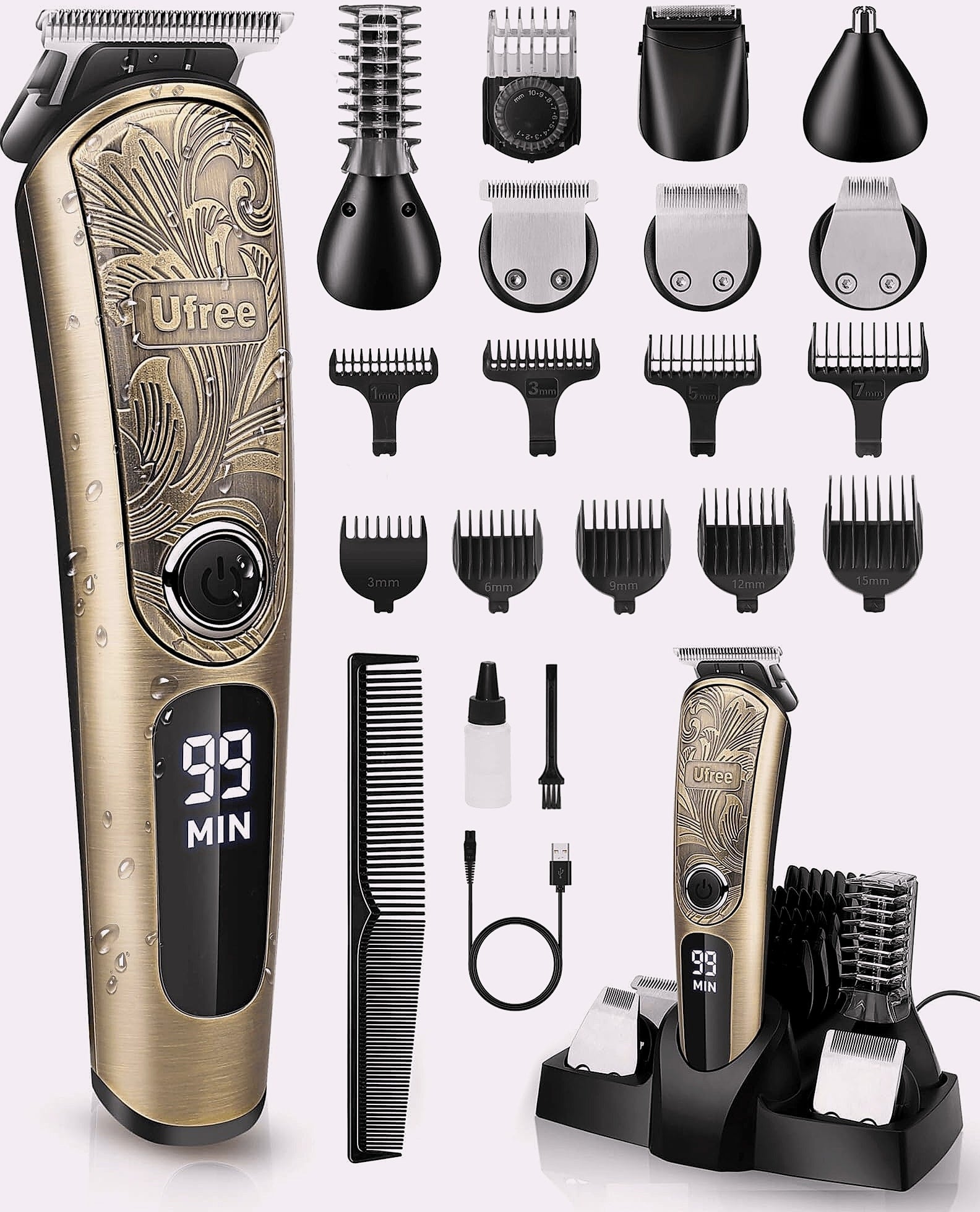 Ufree Beard Trimmer Kit, Waterproof Electric Razor for Men