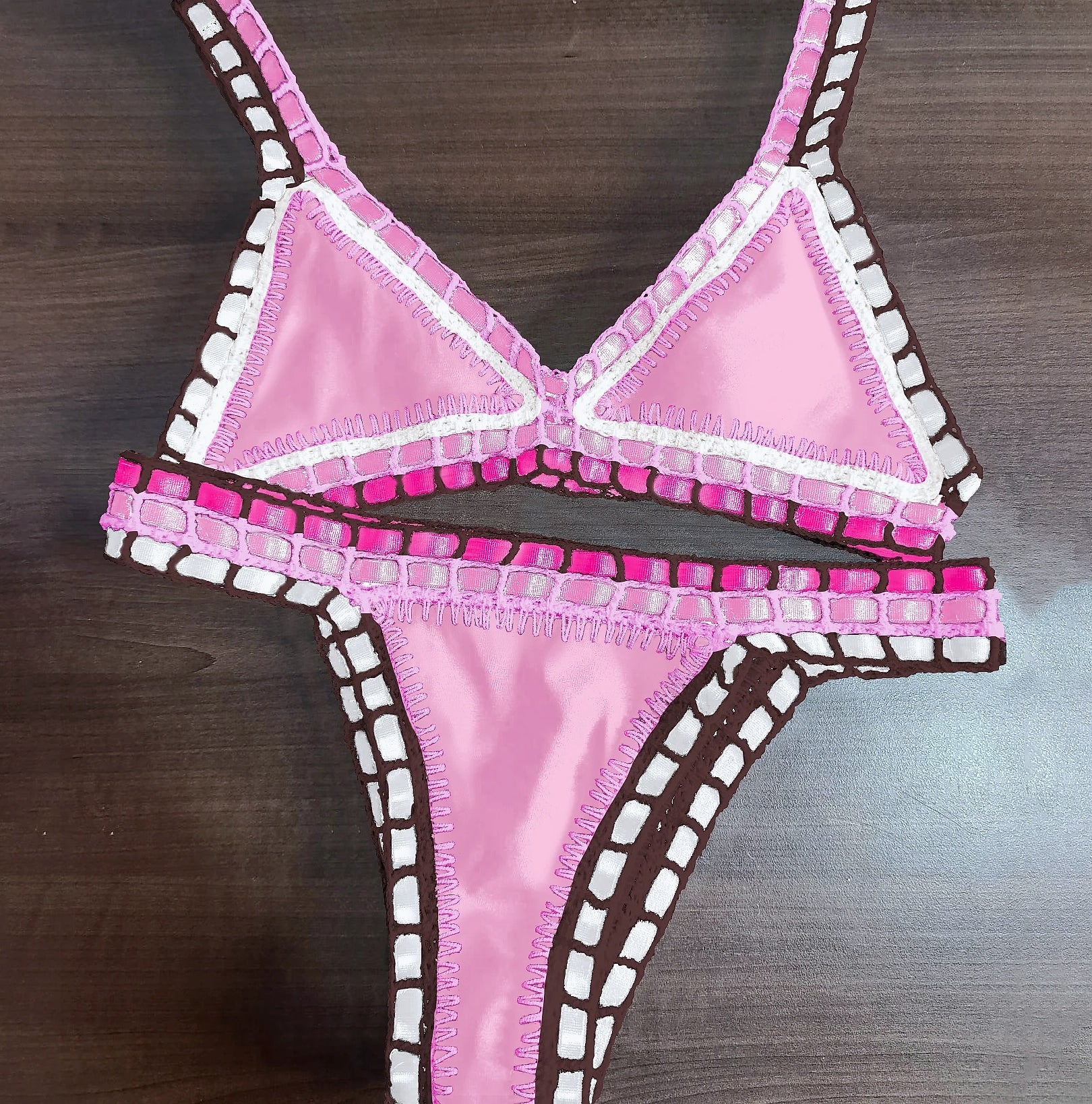 Sporlike Pink Crochet Bikini Set Women Swimwear