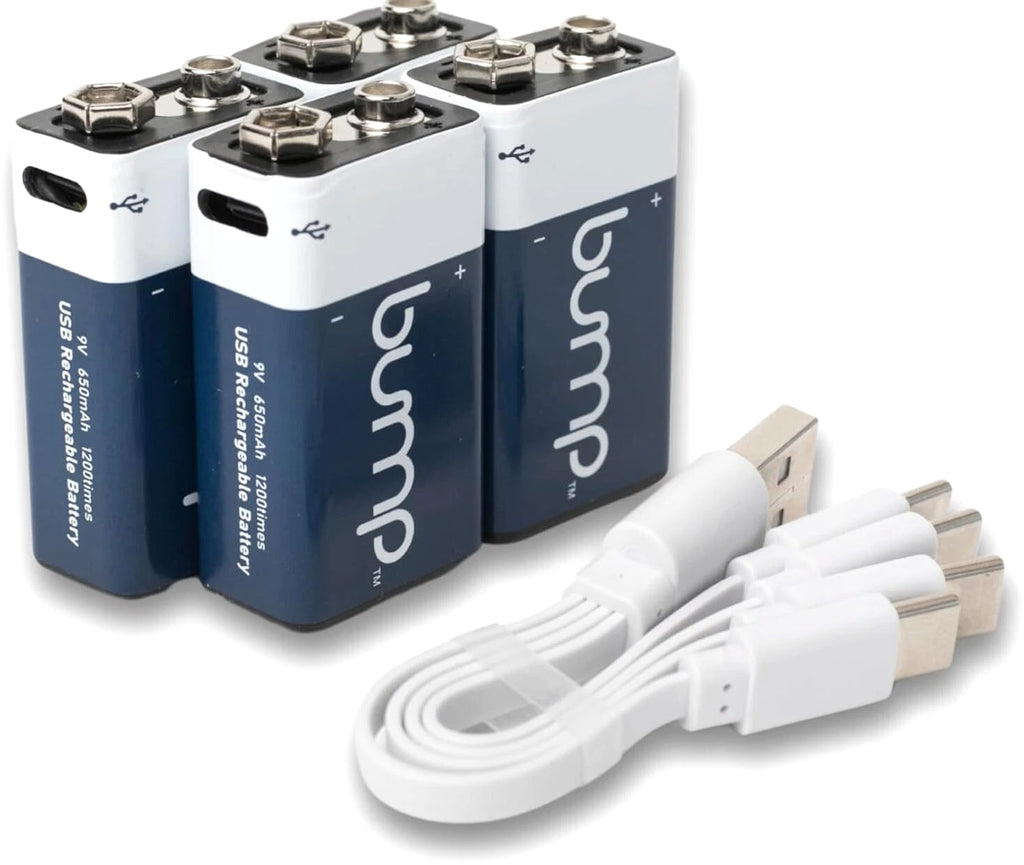 4 Pack 9 Volt Lithium Ion Rechargeable Batteries 650mAh USB-C Type Cable Bump