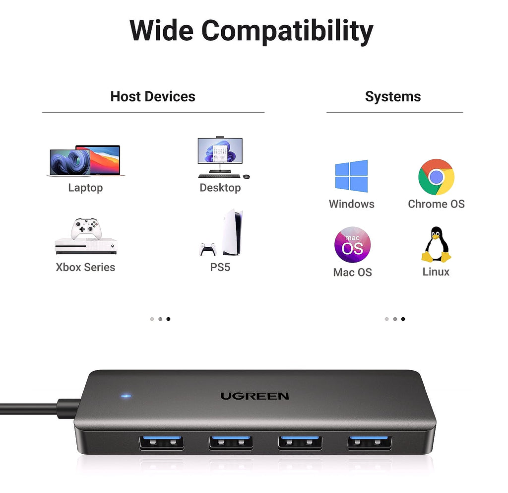 UGREEN USB 3.0 Hub 4 Port USB A Splitter Expansion 0.5FT