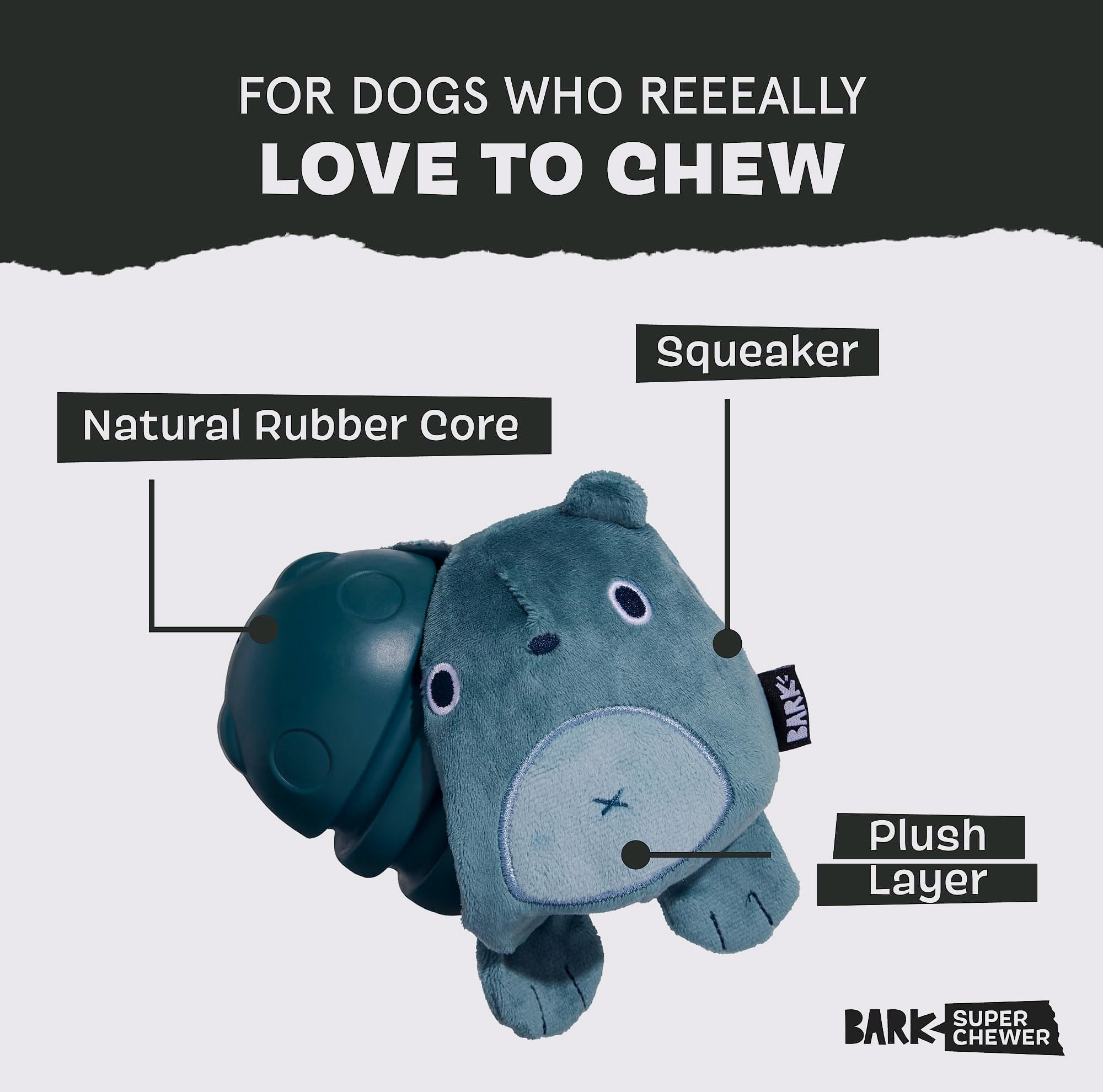 Barkbox Grey Bear Hugger Super Chewer Plush Dog Toy