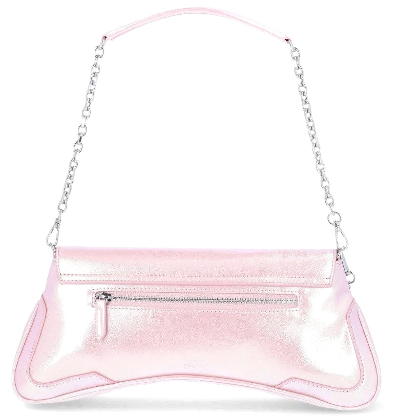 Paris Hilton Womens Rider Large Shoulder Baguette Bag Pink Purse Shiny Metallic