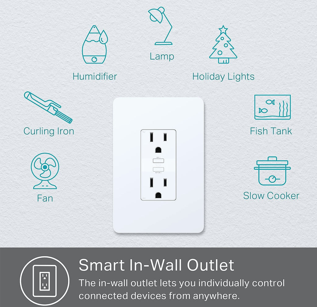 Kasa Smart KP200 In-Wall Wi-Fi Outlet with Voice Control