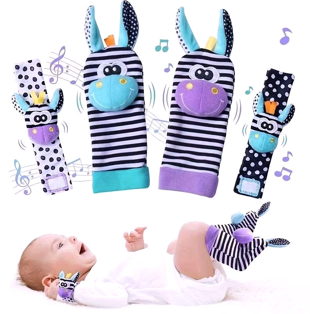 4-Piece Baby Rattle Sock Toys for Infants and Toddlers