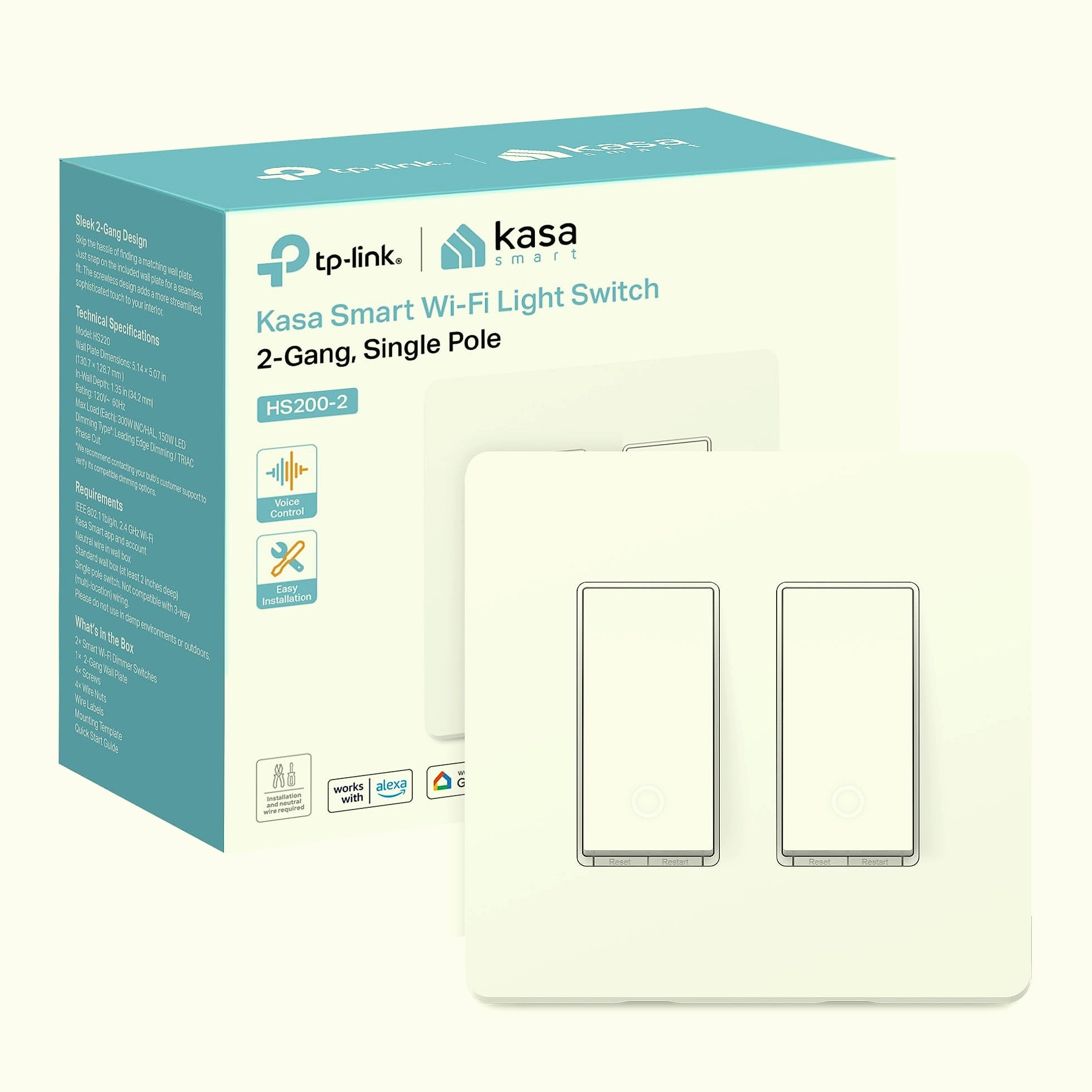 Kasa Smart HS200-2 2-Gang Wi-Fi Light Switch for Alexa