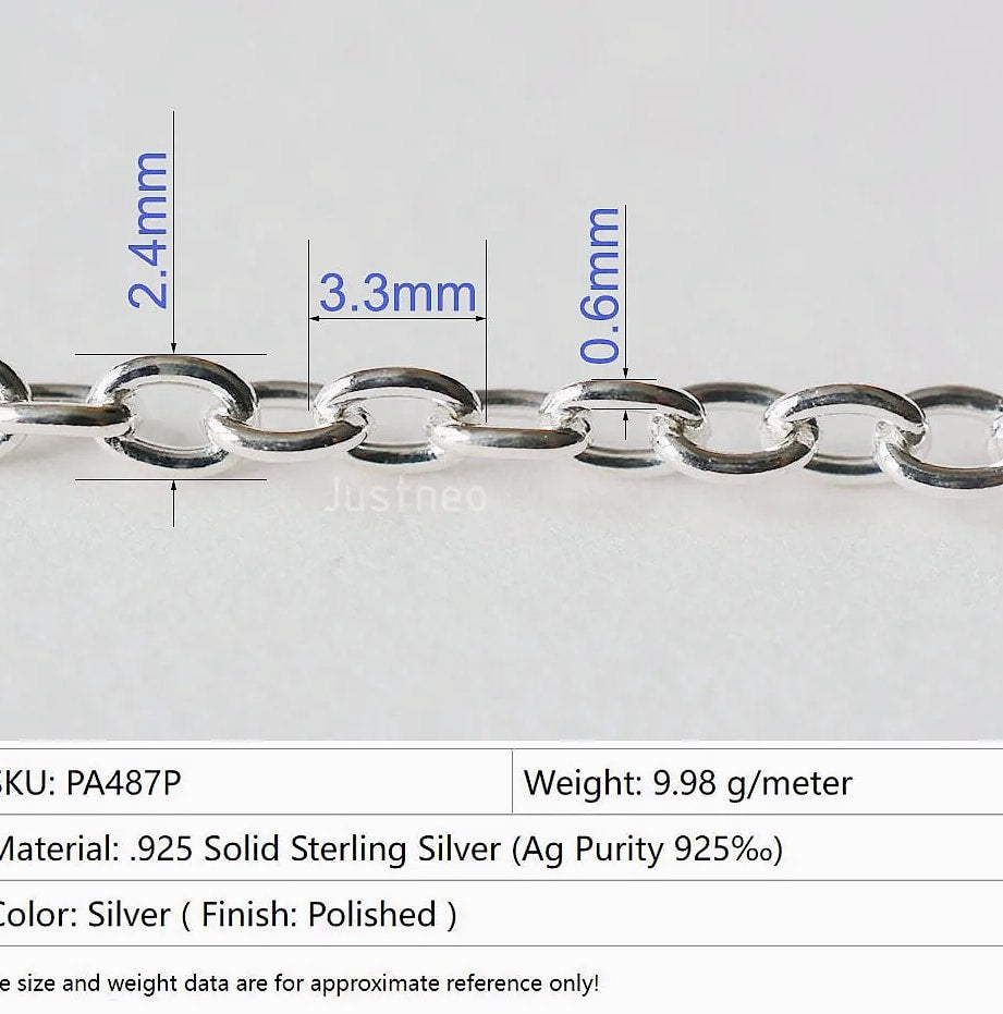 Justneo 925 Sterling Silver Oval Cable Chain 1 meter