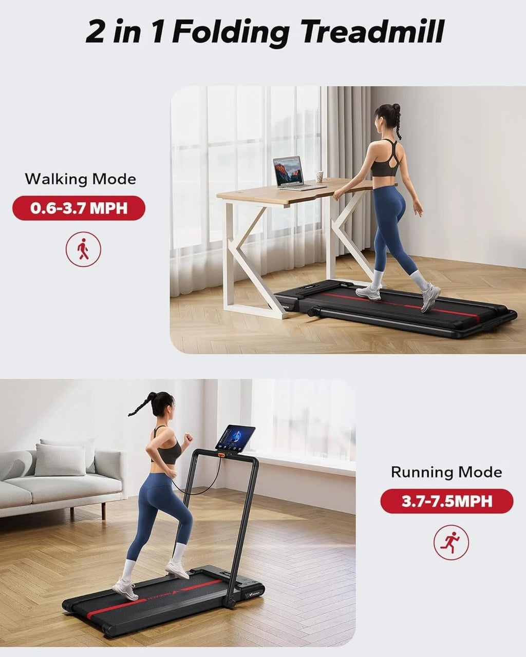 MERACH T05 2.5HP Smart 2 in 1 Folding Under Desk Treadmill Walking Pad
