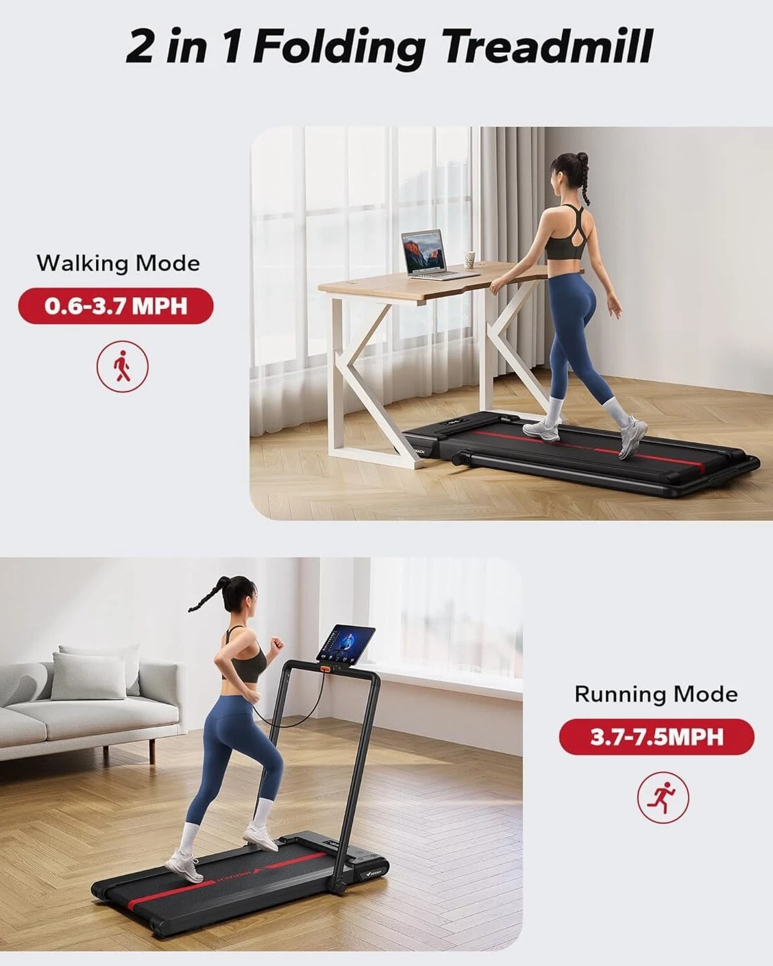 MERACH T05 2.5HP Smart 2 in 1 Folding Under Desk Treadmill Walking Pad