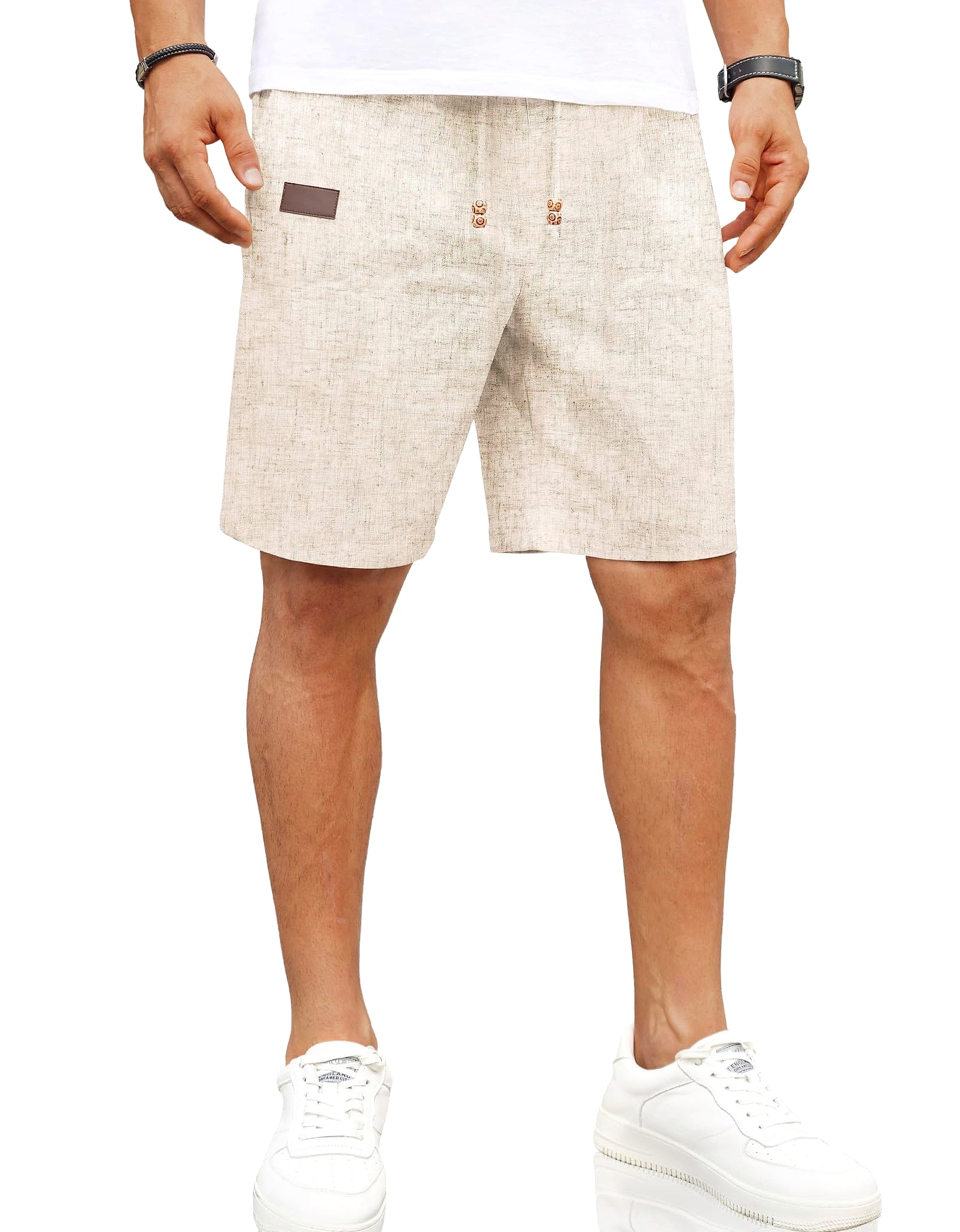 COOFANDY Men's Linen Shorts Elastic Waist Drawstring Loose Fit