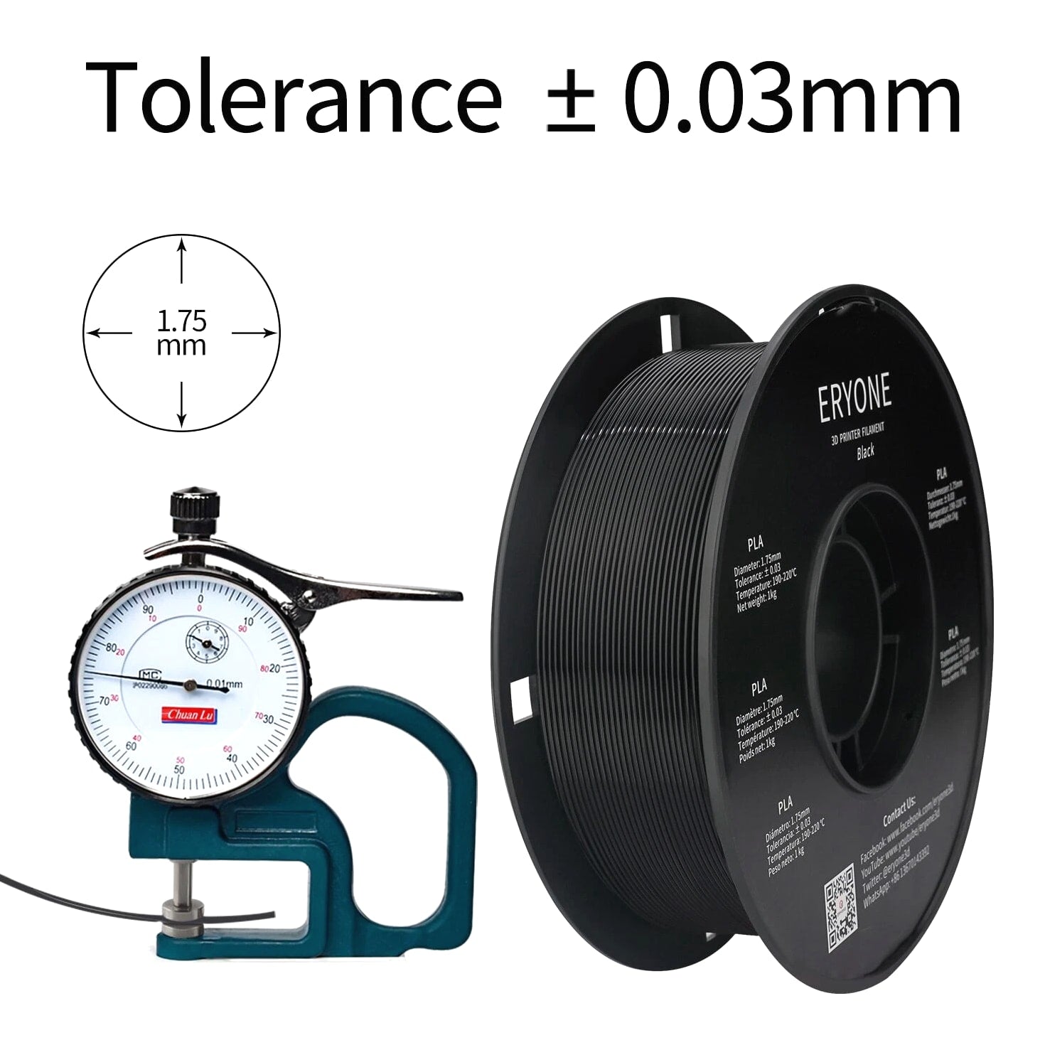Standard PLA Filament 1kg 1.75mm 3D PLA Low Shrinkage Consumable for 3D Printer