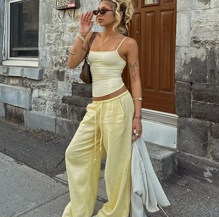 HXAO Women's Baggy Wide Linen Pants High Waist Casual