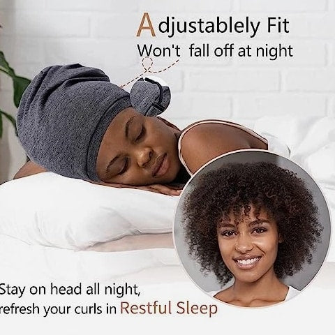 2 Pcs Adjustable Silk Hair Bonnet for Sleeping, Medium-Large Black & Green