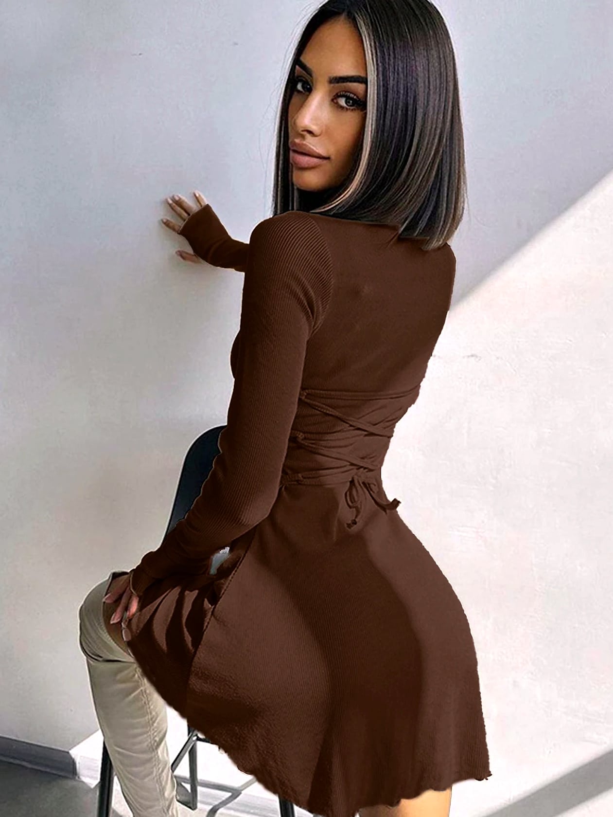 Women's Long Sleeve Bodycon Mini Dress