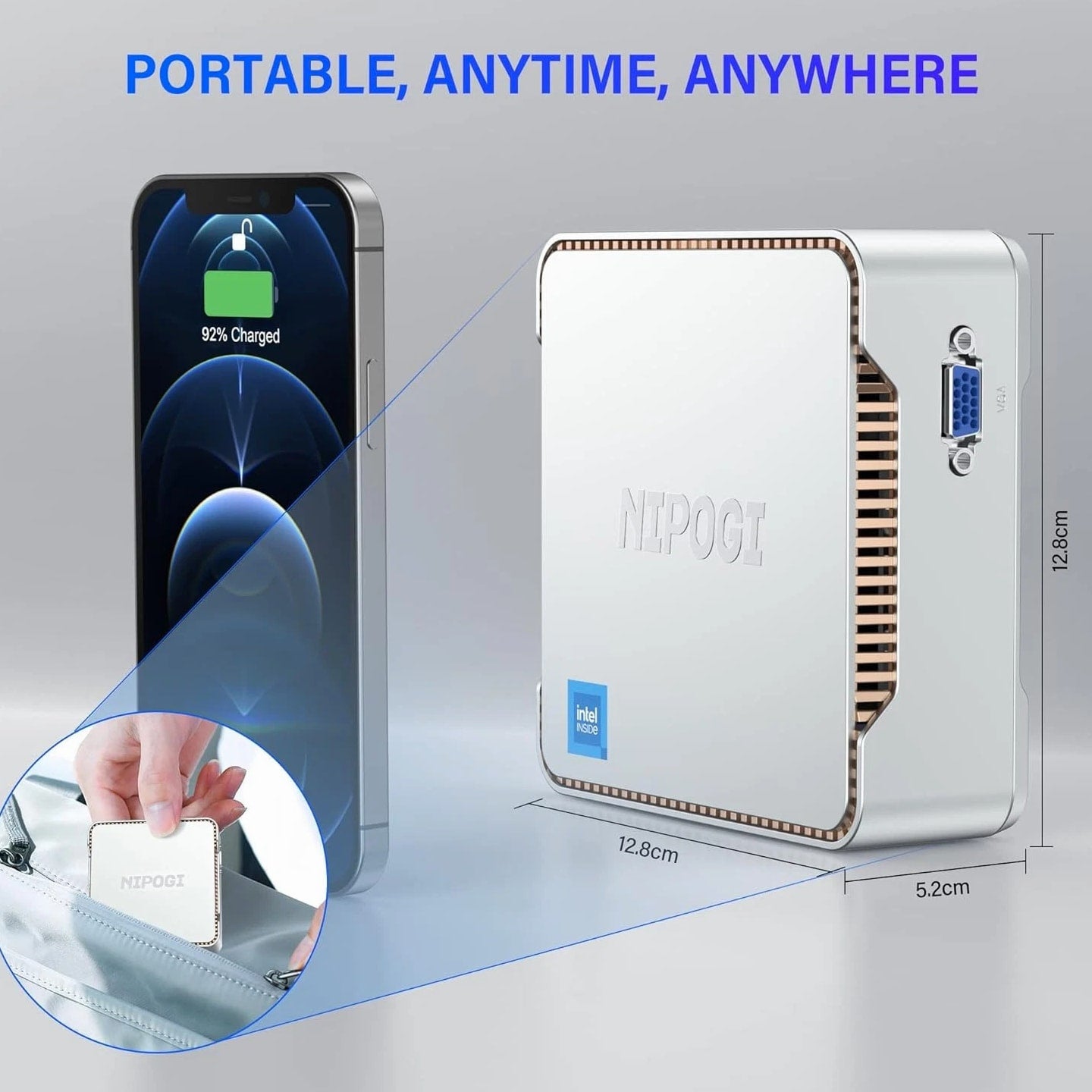 NiPoGi Mini PC Intel Alder Lake-N95 12th (up to 3.4GHz), 8GB RAM 256GB M.2 SSD
