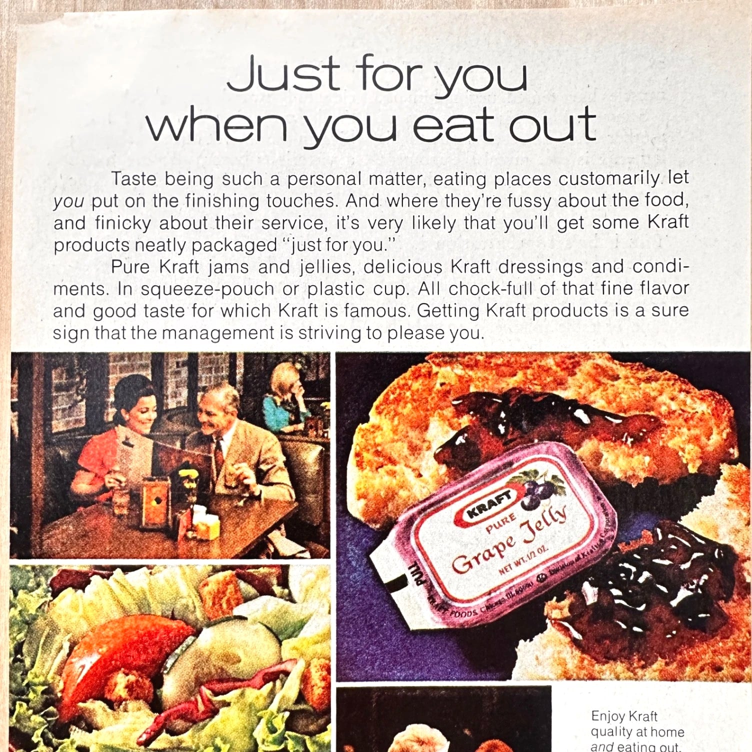 1972 Kraft Jams Jellies Dressing Condiments Vintage Print Ad Take Eat Out