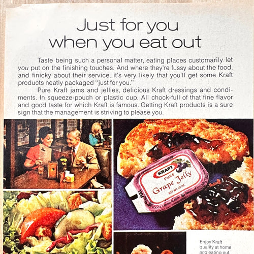 1972 Kraft Jams Jellies Dressing Condiments Vintage Print Ad Take Eat Out