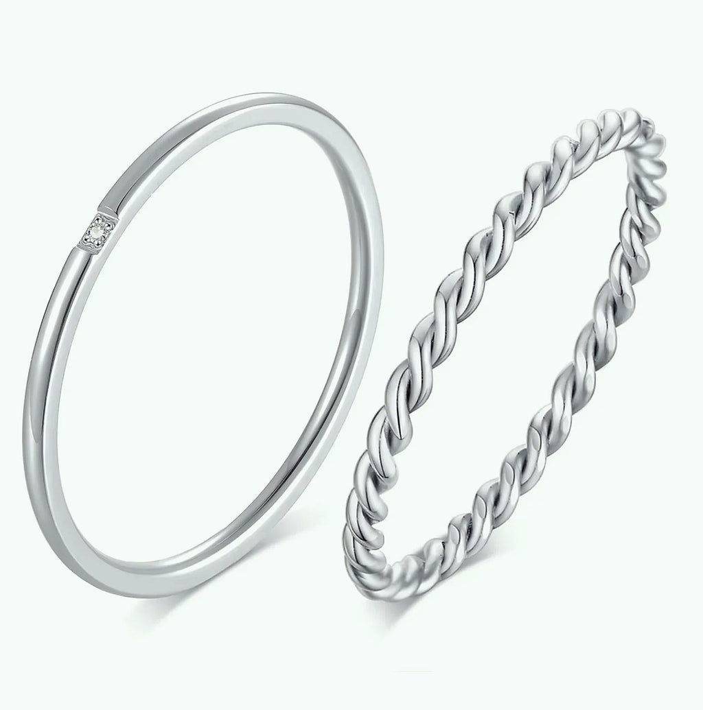Myfresty Twisted Rope Slim Ring for Women, Stainless Steel