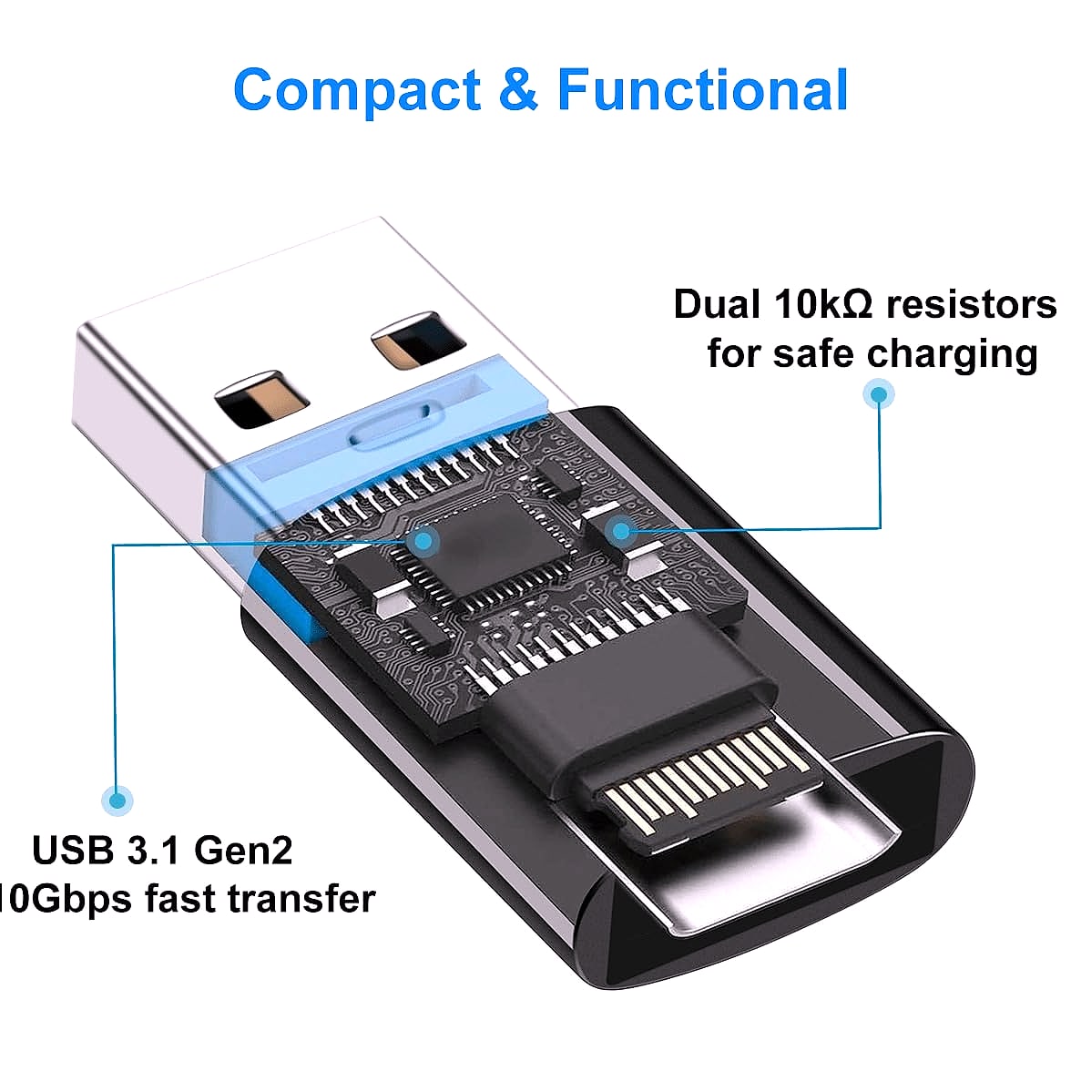 Mepsies USB-A to USB-C Adapter, 10Gbps USB 3.1