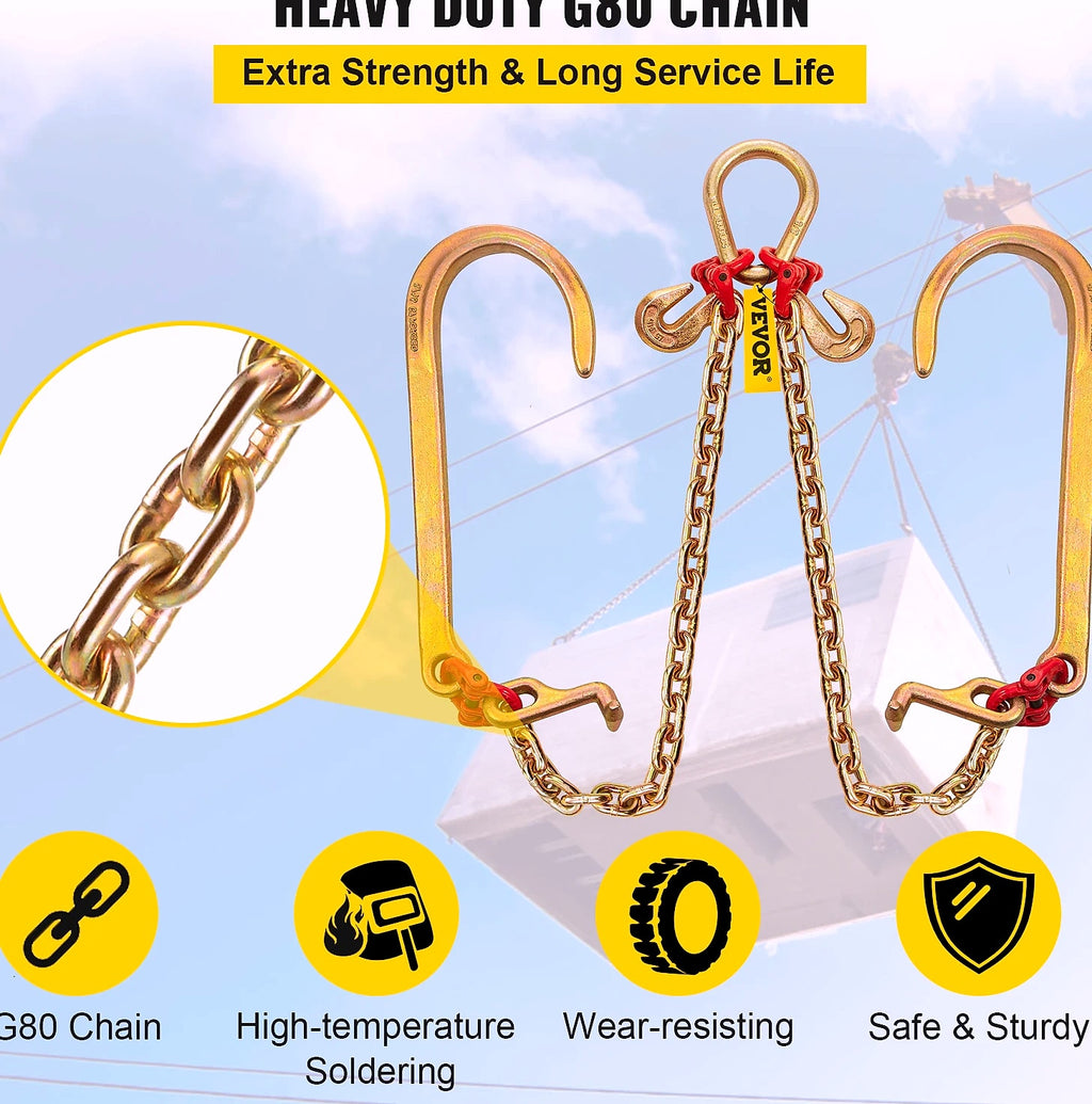 SucceBuy G80 V Bridle Chain 5/16" x 2' Towing Chain with Hooks