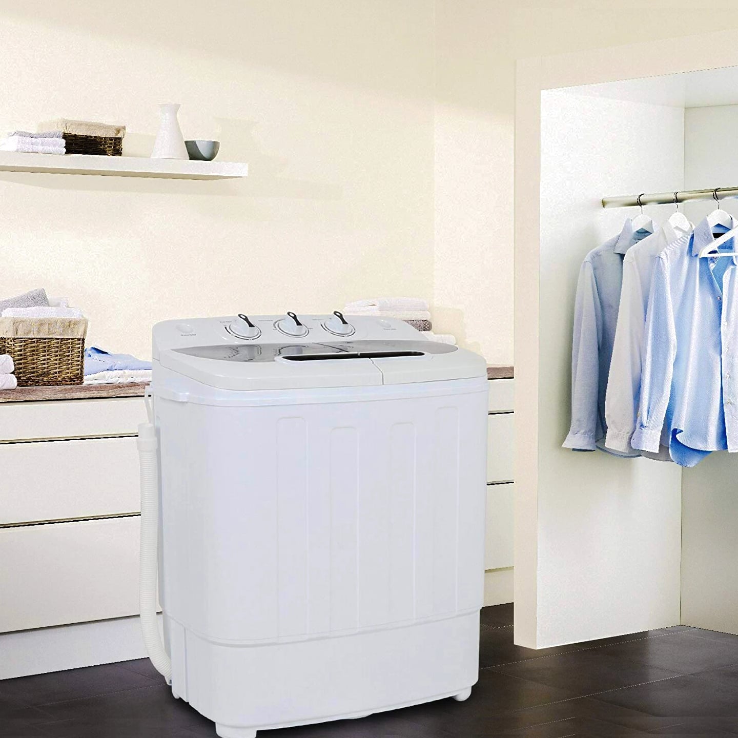 White Compact Portable Washer & Dryer with Mini Washing Machine and Spin Dryer