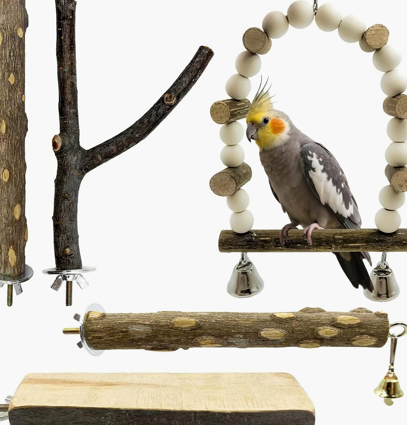 5Pcs Natural Wooden Bird Perch Set – Parrot Perch Toys, Bird Cage Perches, Cage