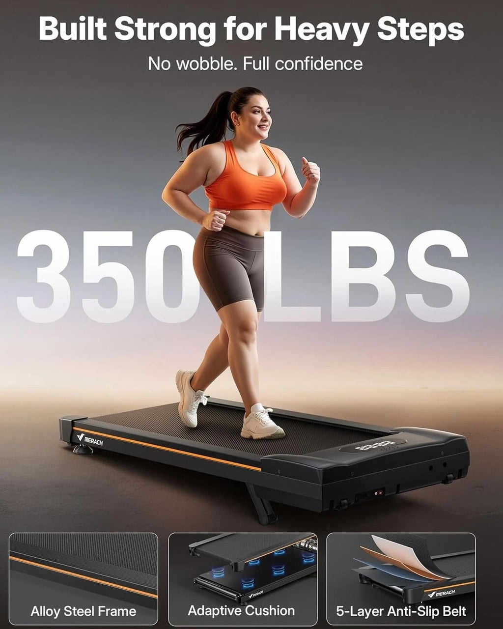 MERACH W50Lite Walking Pad Treadmill for Home with 10% Auto Incline, 350lbs Capacity