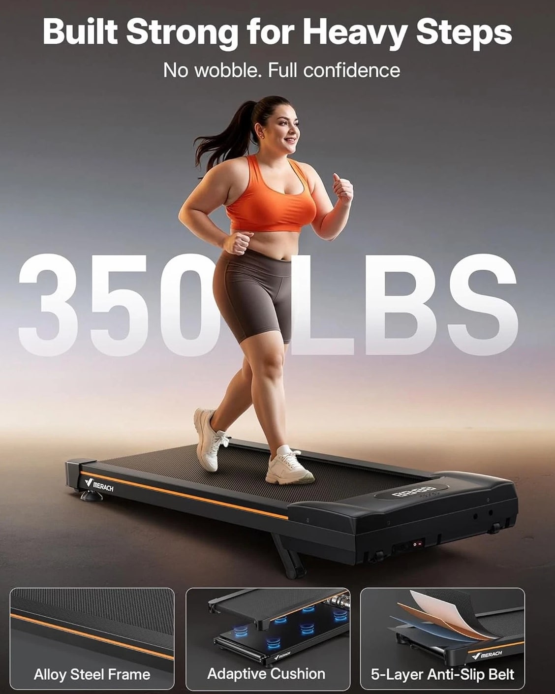 MERACH W50Lite Walking Pad Treadmill for Home with 10% Auto Incline, 350lbs Capacity