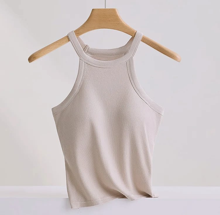 UBOWEN Threaded Halter Neck Camisole with Built-in Bra