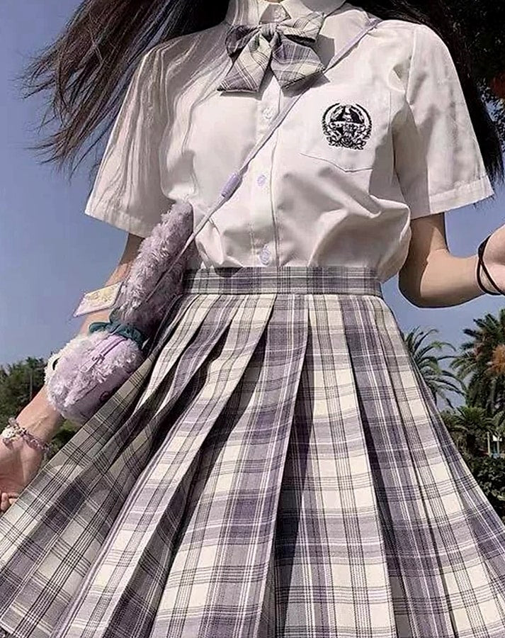 ZOKI Plaid Pleated Mini Skirt High Waist Bow Knot