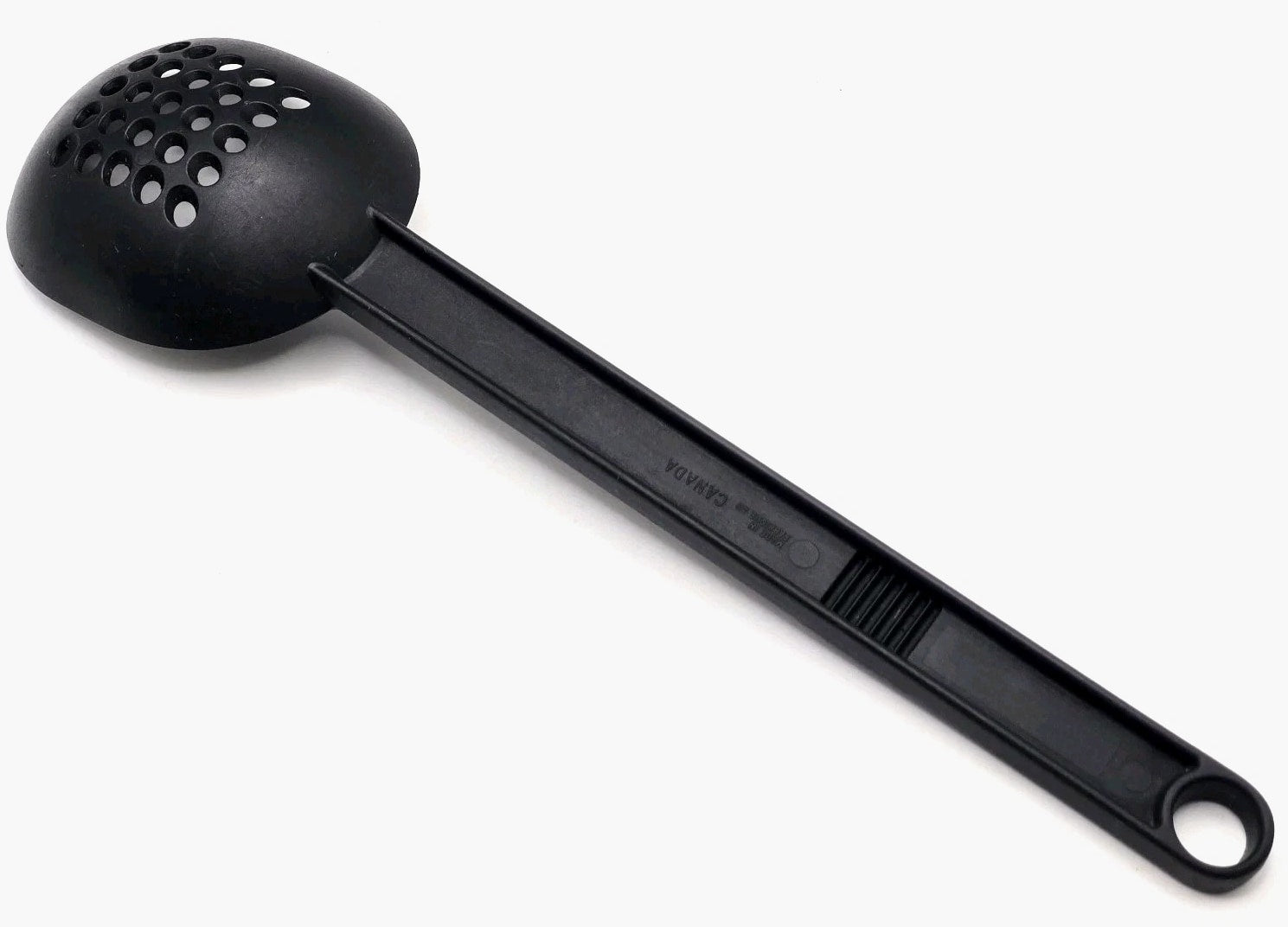 Vintage T-FAL Black Nylon Slotted Strainer Spoon 12.5" Heat Resistant, Made In Canada