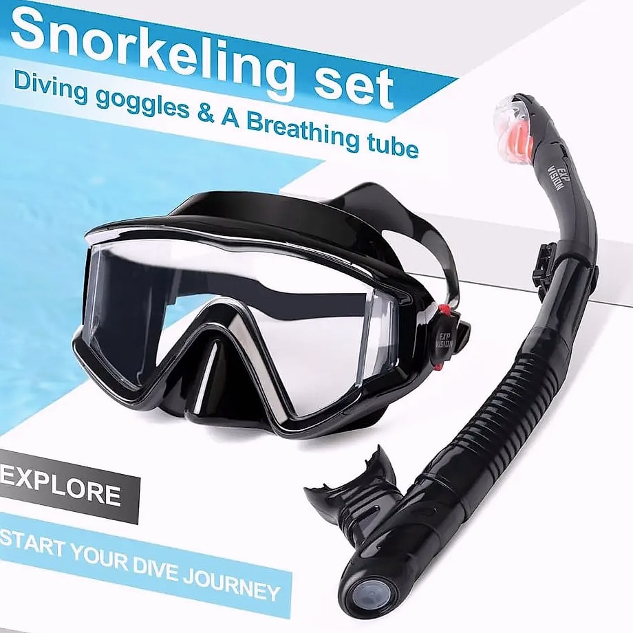 Adult Snorkeling Gear Set with 3-Window Panoramic Mask