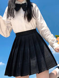 ZOKI Plaid Pleated Mini Skirt High Waist Bow Knot