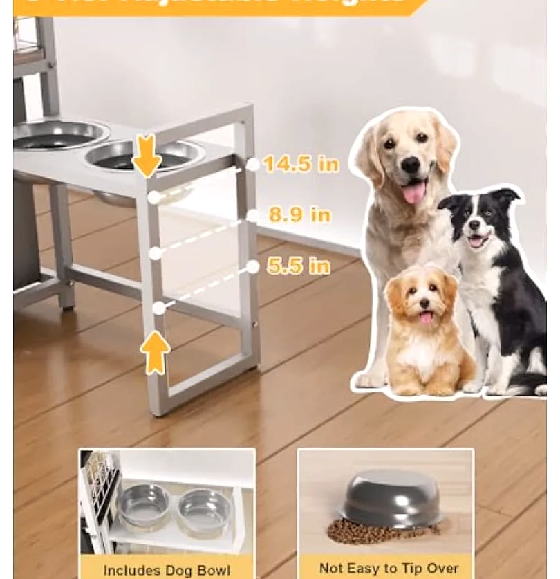 Elevated Dog Bowl Stand with Food Storage and Toy Basket