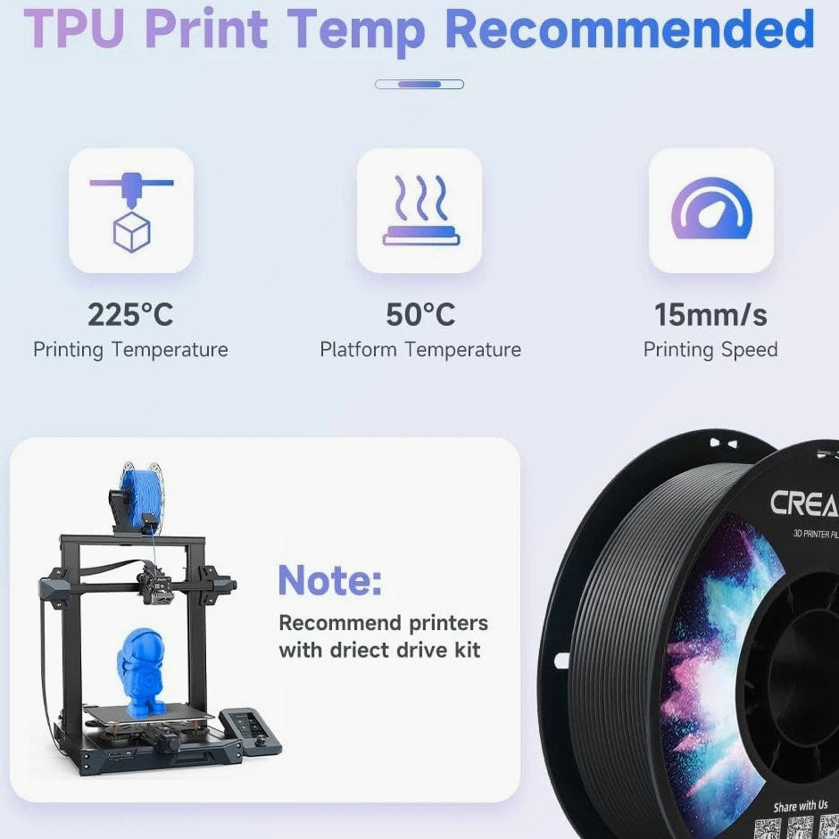 Flexible 3D Printer Filament 1.75mm, 95A Shore High Hardness & Resilience
