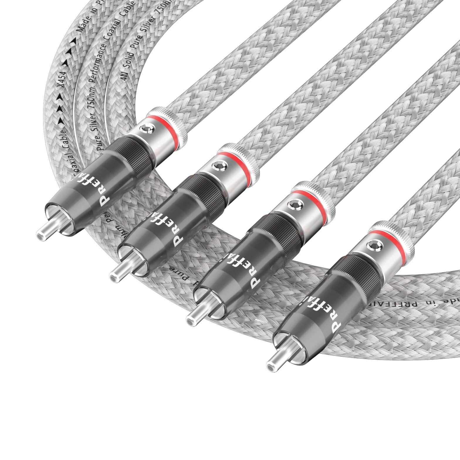 Pair 5N Pure Solid Silver RCA to RCA Cable HiFi Audio Cable Interconnect Line