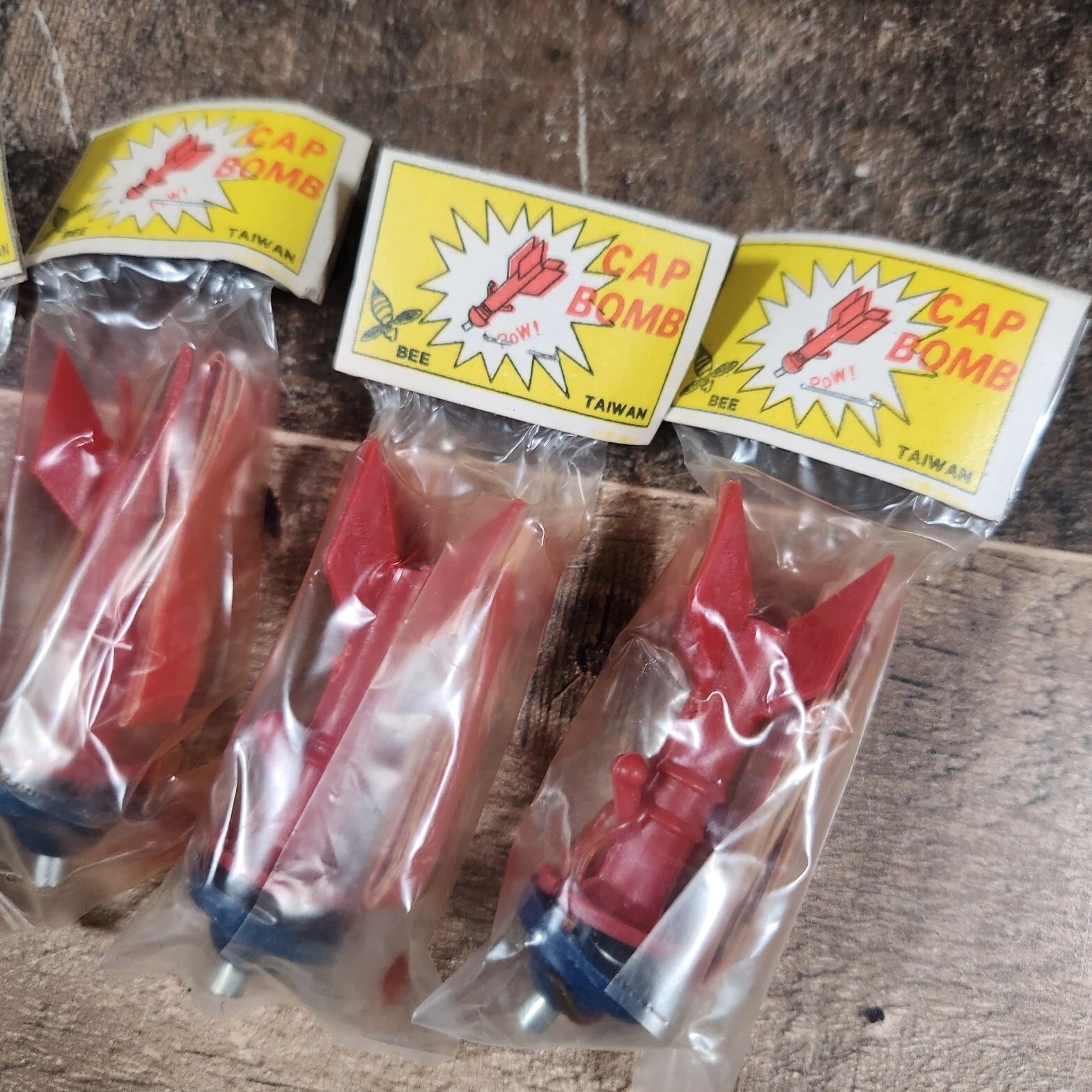 Vintage Lot Of 5 1960s Bee Cap Bomb Toys Missles Shaped Brand New NOS Retro Red