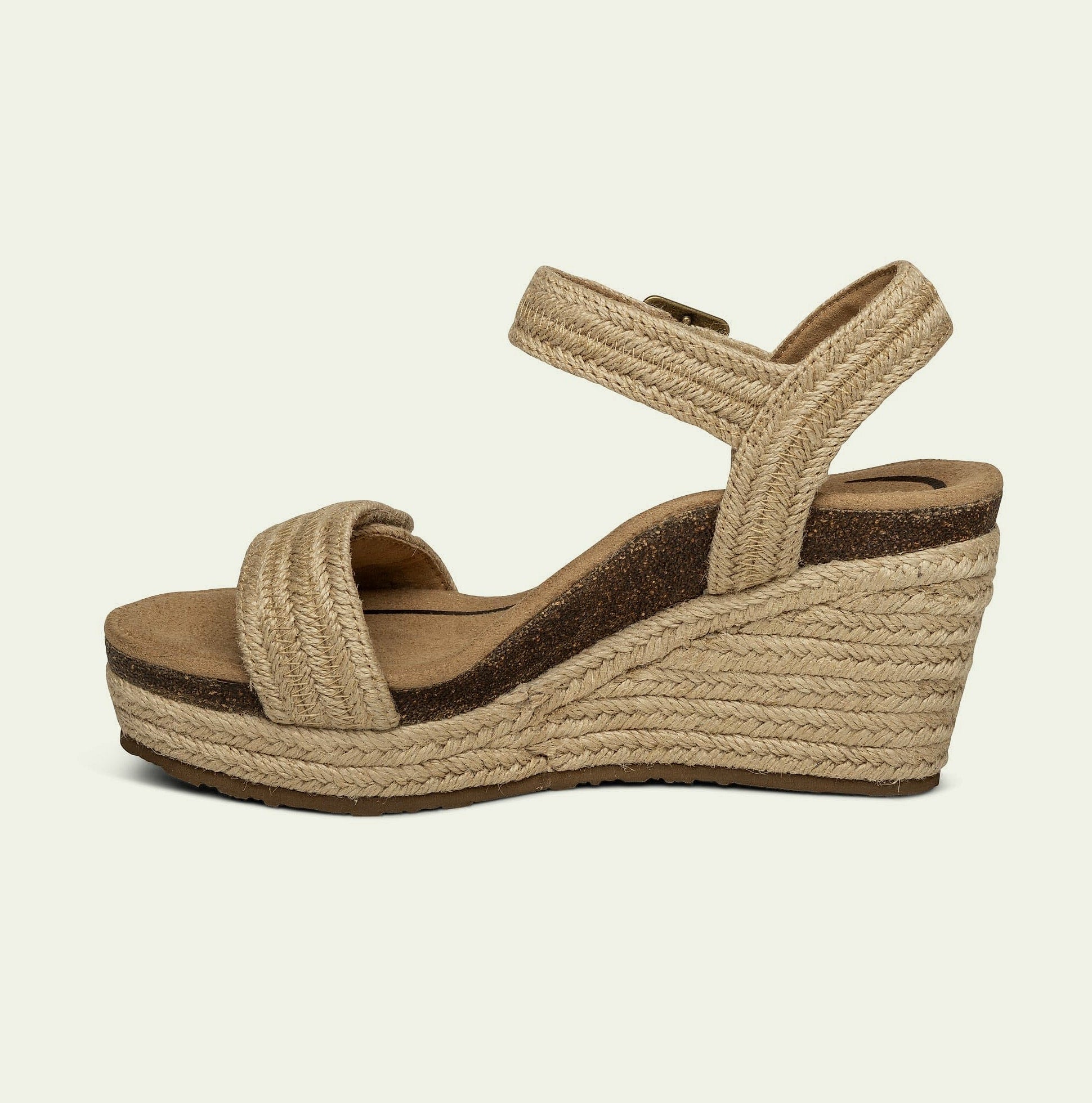 Aetrex Cognac Quarter Strap Espadrille Wedge